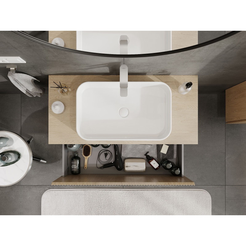 Mexen Rivel bathroom cabinet for under sink 100 cm with countertop, 1 drawer, fluted, oak - 91A20-10047-1-BFC81