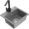 Mexen Milo 1-bowl granite sink with Rita kitchen faucet, gray - 6505-71-670300-70