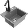 Mexen Milo granite kitchen sink 1-bowl with Rita kitchen faucet, gray - 6505-71-670300-70