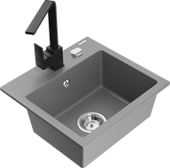 Mexen Milo 1-bowl granite sink with Rita kitchen faucet, gray - 6505-71-670300-70