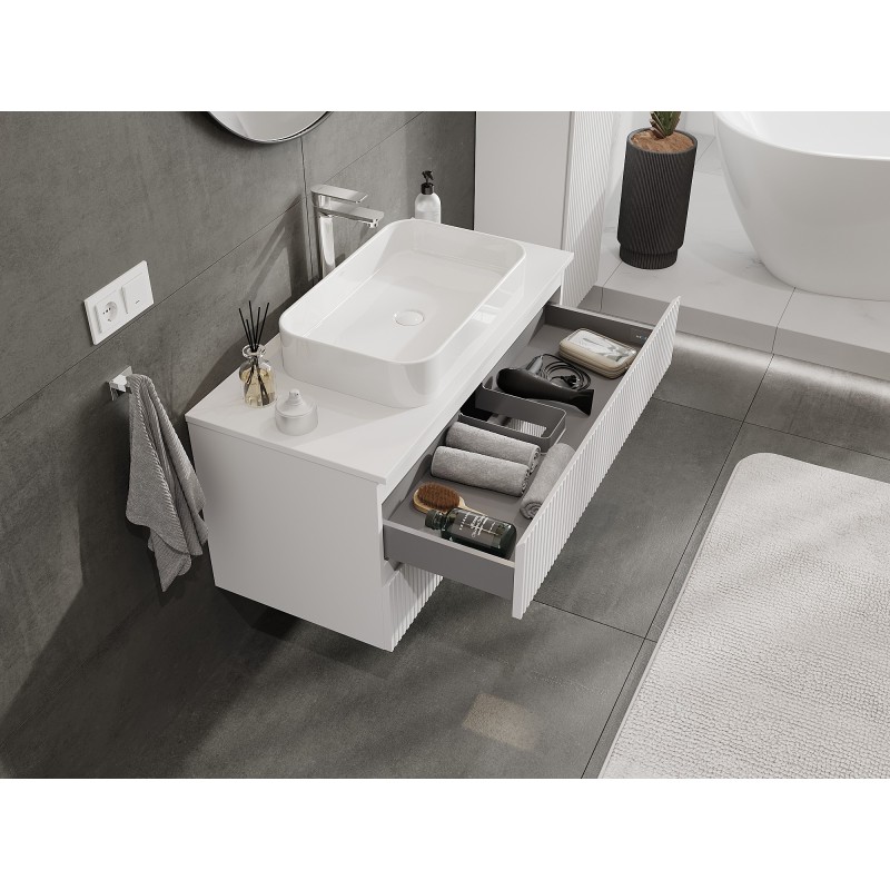 Mexen Rivel bathroom cabinet for sink 100 cm with countertop, 2 drawers, fluted, white matte - 91A20-10047-2-BFFC01