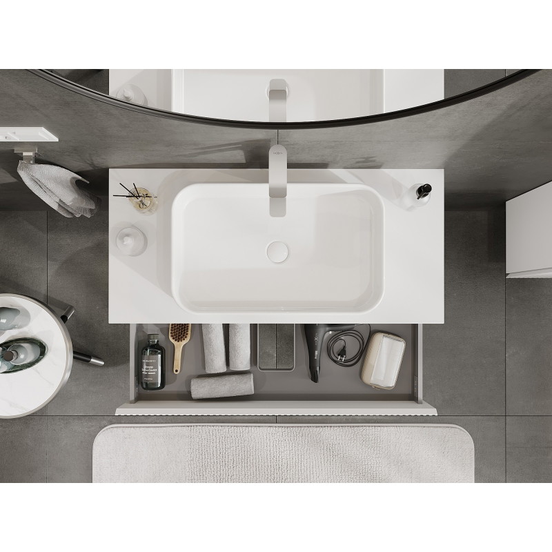 Mexen Rivel 100 cm bathroom vanity cabinet with countertop, 2 drawers, fluted, matt white - 91A20-10047-2-BFFC01
