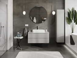 Mexen Rivel 100 cm Under-Sink Bathroom Cabinet with Countertop, 2 Drawers, Ribbed, Matte Gray - 91A20-10047-2-BFFC62