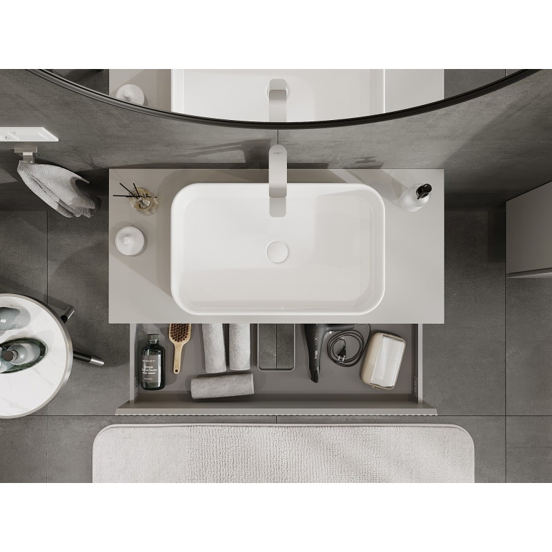 Mexen Rivel 100 cm Under-Sink Bathroom Cabinet with Countertop, 2 Drawers, Ribbed, Matte Gray - 91A20-10047-2-BFFC62