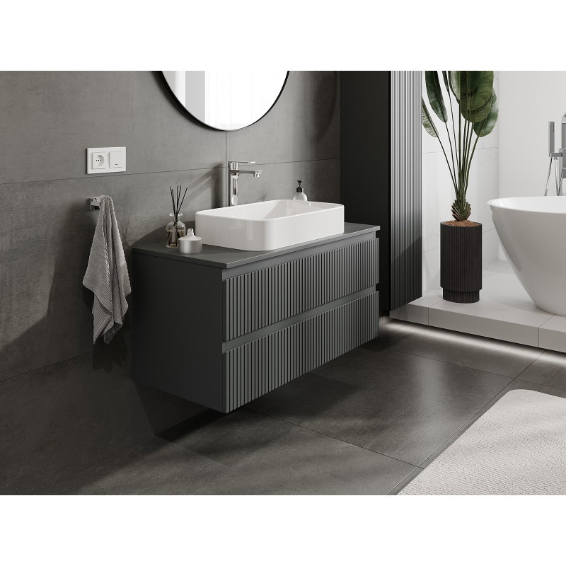 Mexen Rivel bathroom vanity cabinet 100 cm with countertop, 2 drawers, grooved, matte graphite - 91A20-10047-2-BFFC66