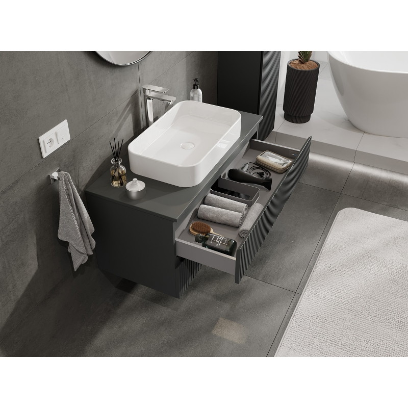 Mexen Rivel bathroom vanity cabinet 100 cm with countertop, 2 drawers, grooved, matte graphite - 91A20-10047-2-BFFC66