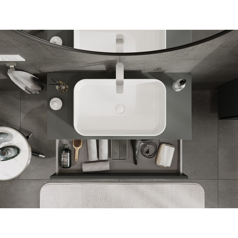 Mexen Rivel bathroom vanity cabinet 100 cm with countertop, 2 drawers, grooved, matte graphite - 91A20-10047-2-BFFC66