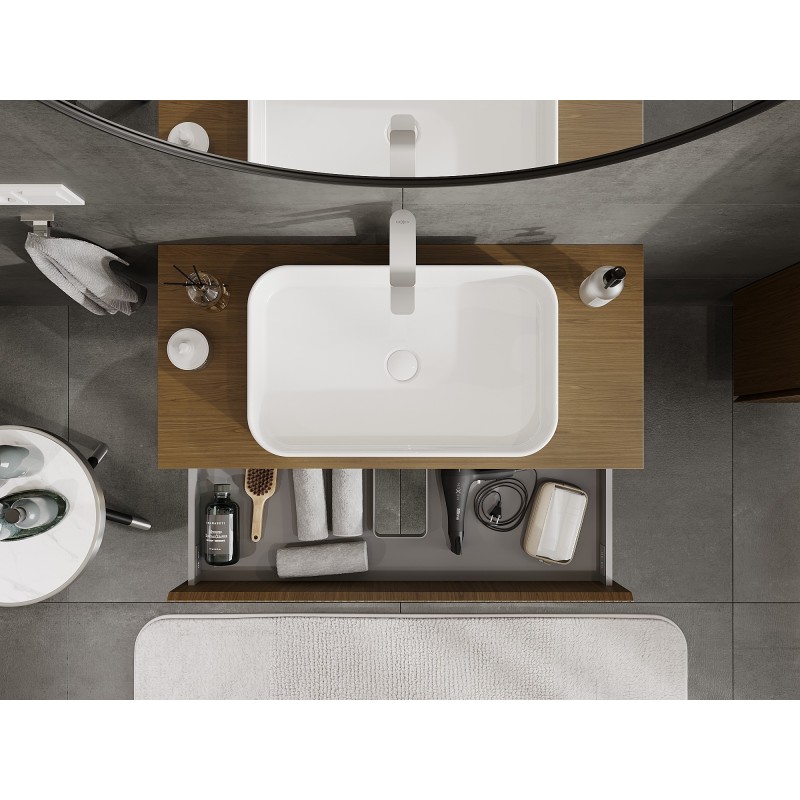 Mexen Rivel bathroom cabinet for washbasin 100 cm with countertop, 2 drawers, fluted, walnut - 91A20-10047-2-BFFC86