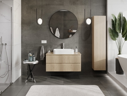 Mexen Rivel 100 cm under-sink bathroom cabinet with countertop, 2 drawers, grooved, oak - 91A20-10047-2-BFFC81