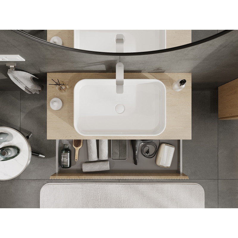 Mexen Rivel 100 cm under-sink bathroom cabinet with countertop, 2 drawers, grooved, oak - 91A20-10047-2-BFFC81