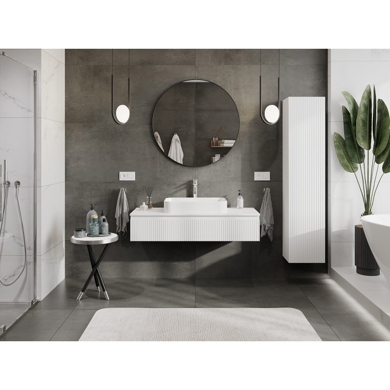 Mexen Rivel 120 cm Under-Sink Bathroom Cabinet with Countertop, 1 Drawer, Grooved, White Matte - 91A20-12023-1-BFC01