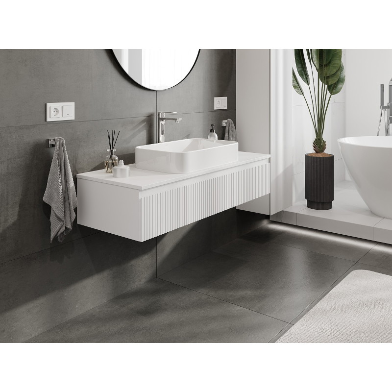 Mexen Rivel 120 cm Under-Sink Bathroom Cabinet with Countertop, 1 Drawer, Grooved, White Matte - 91A20-12023-1-BFC01