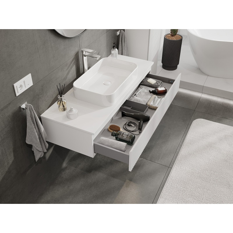 Mexen Rivel 120 cm Under-Sink Bathroom Cabinet with Countertop, 1 Drawer, Grooved, White Matte - 91A20-12023-1-BFC01