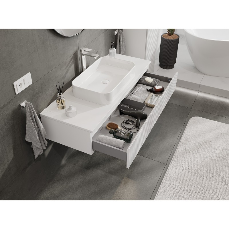 Mexen Rivel bathroom cabinet for washbasin 120 cm with countertop, 1 drawer, fluted, white matte - 91A20-12023-1-BFC01