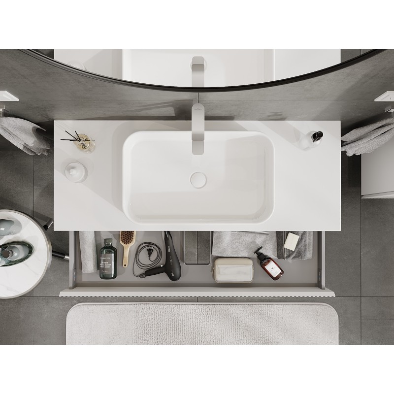 Mexen Rivel bathroom cabinet for washbasin 120 cm with countertop, 1 drawer, fluted, white matte - 91A20-12023-1-BFC01