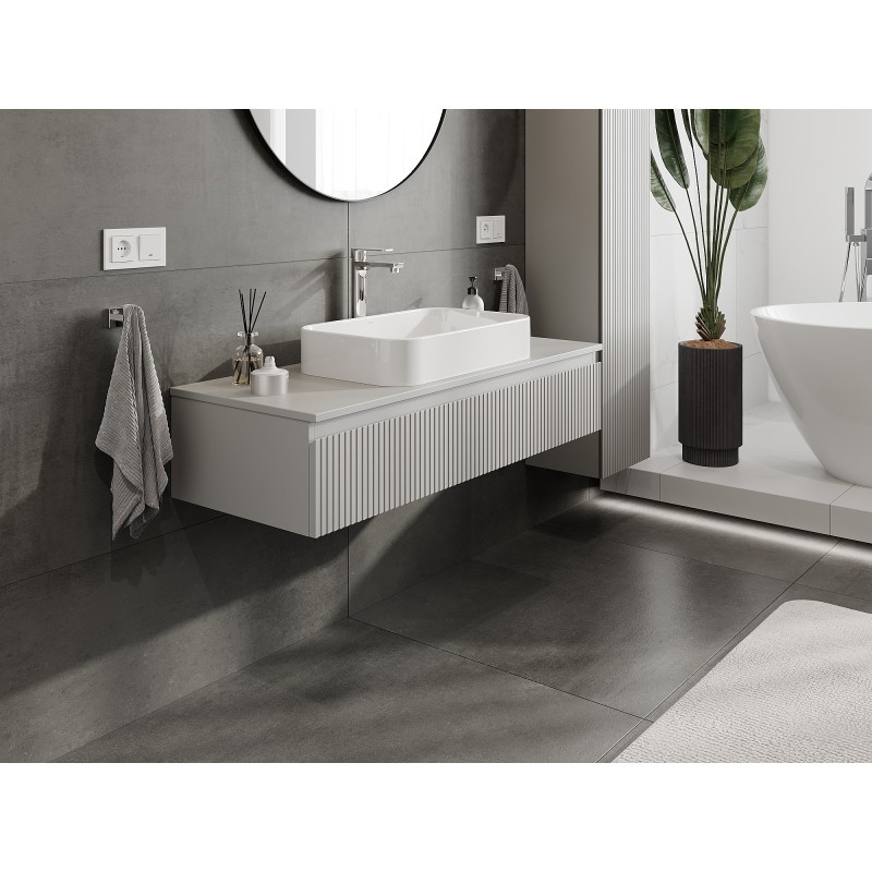 Mexen Rivel bathroom cabinet under-sink 120 cm with countertop, 1 drawer, fluted, matte gray - 91A20-12023-1-BFC62