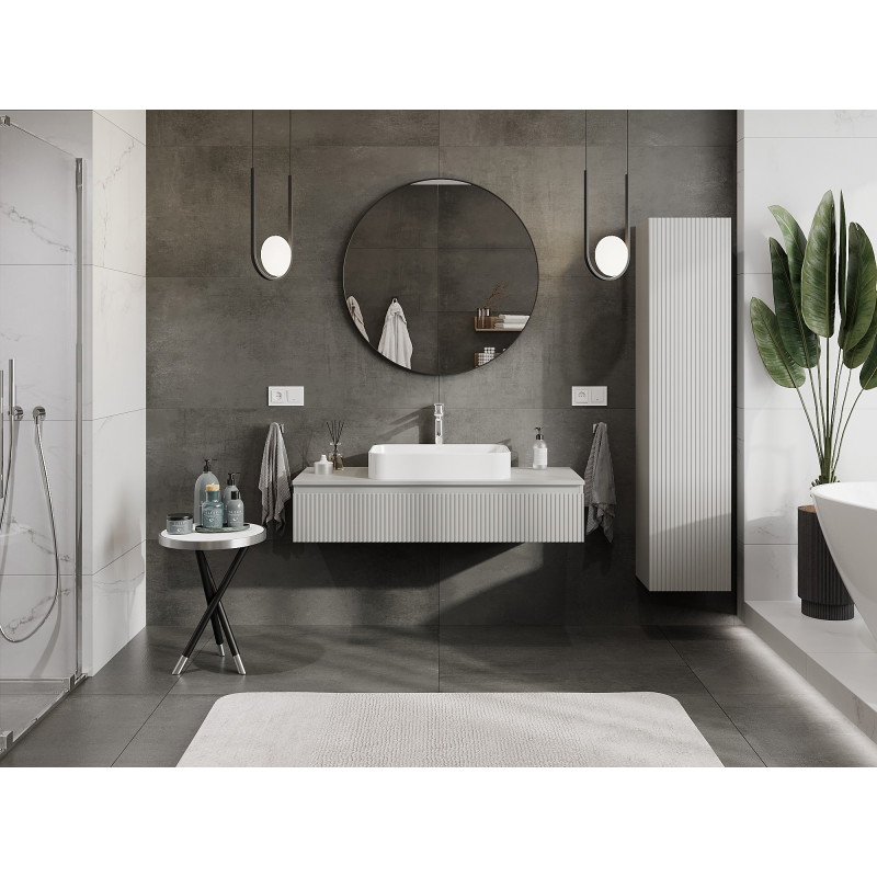 Mexen Rivel bathroom cabinet under-sink 120 cm with countertop, 1 drawer, fluted, matte gray - 91A20-12023-1-BFC62