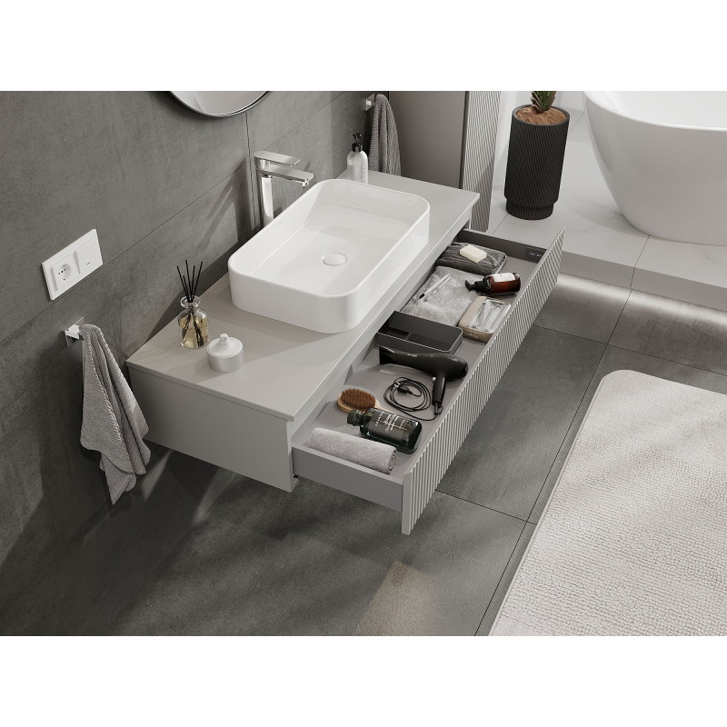 Mexen Rivel bathroom cabinet under-sink 120 cm with countertop, 1 drawer, fluted, matte gray - 91A20-12023-1-BFC62