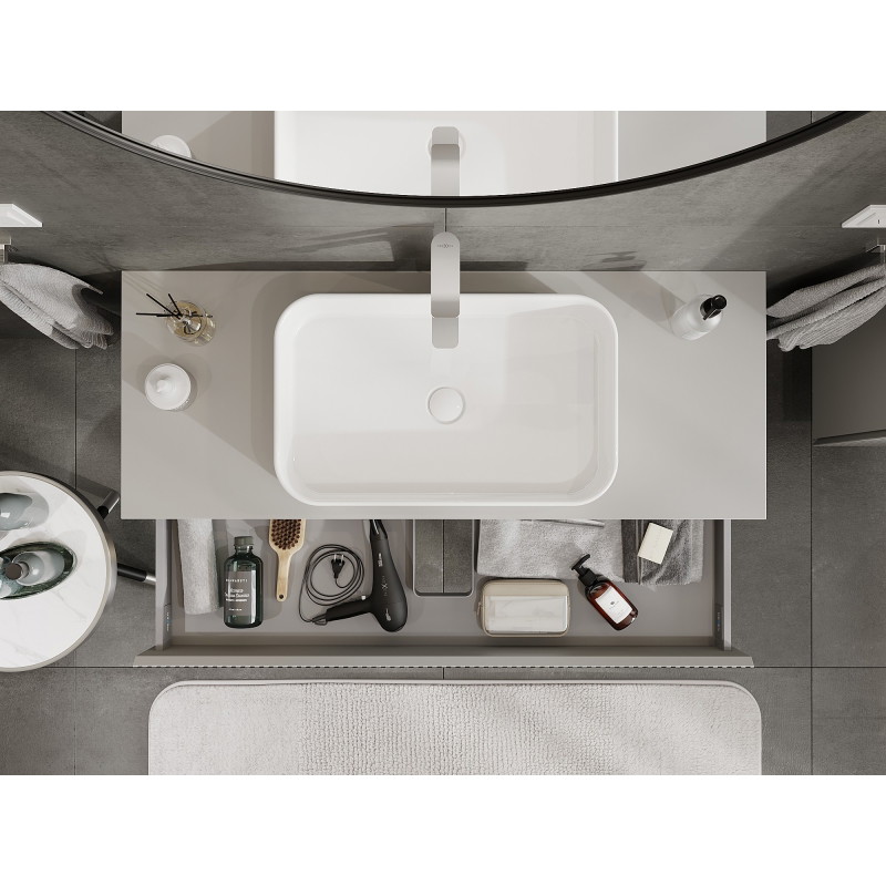 Mexen Rivel bathroom cabinet under-sink 120 cm with countertop, 1 drawer, fluted, matte gray - 91A20-12023-1-BFC62