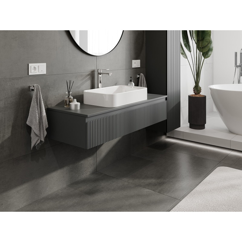 Mexen Rivel 120 cm Bathroom Vanity with Countertop, 1 Drawer, Fluted, Matte Graphite - 91A20-12023-1-BFC66