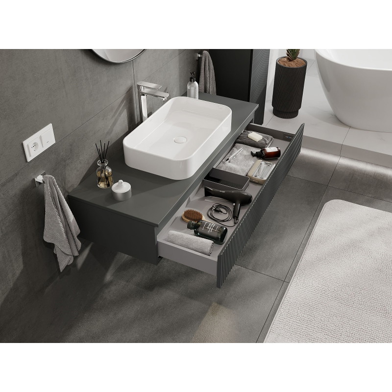 Mexen Rivel 120 cm Bathroom Vanity with Countertop, 1 Drawer, Fluted, Matte Graphite - 91A20-12023-1-BFC66