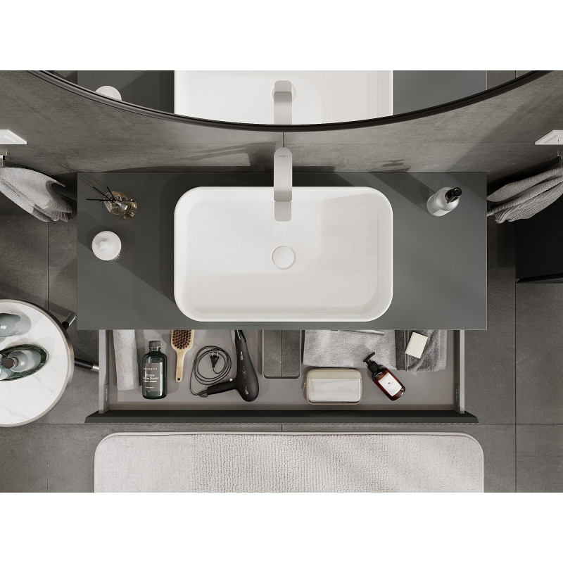 Mexen Rivel 120 cm Bathroom Vanity with Countertop, 1 Drawer, Fluted, Matte Graphite - 91A20-12023-1-BFC66