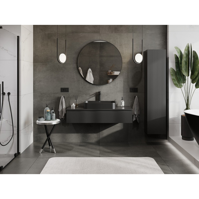 Mexen Rivel 120 cm bathroom cabinet with countertop, 1 drawer, ribbed, matte black - 91A20-12023-1-BFC71