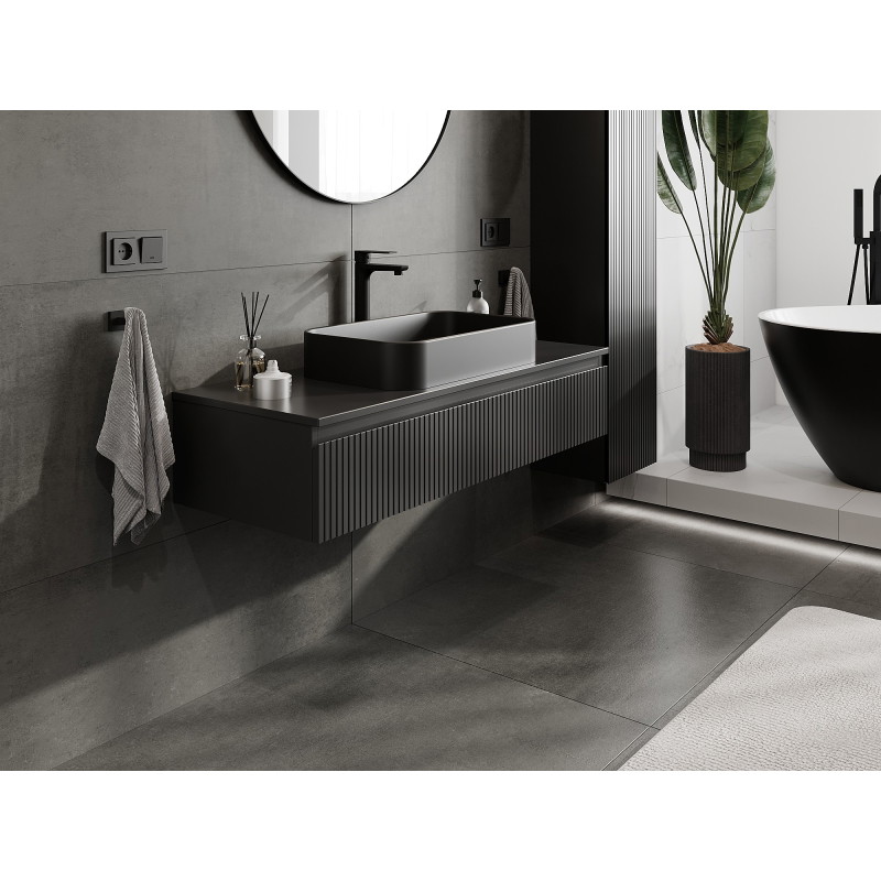 Mexen Rivel 120 cm bathroom cabinet with countertop, 1 drawer, ribbed, matte black - 91A20-12023-1-BFC71
