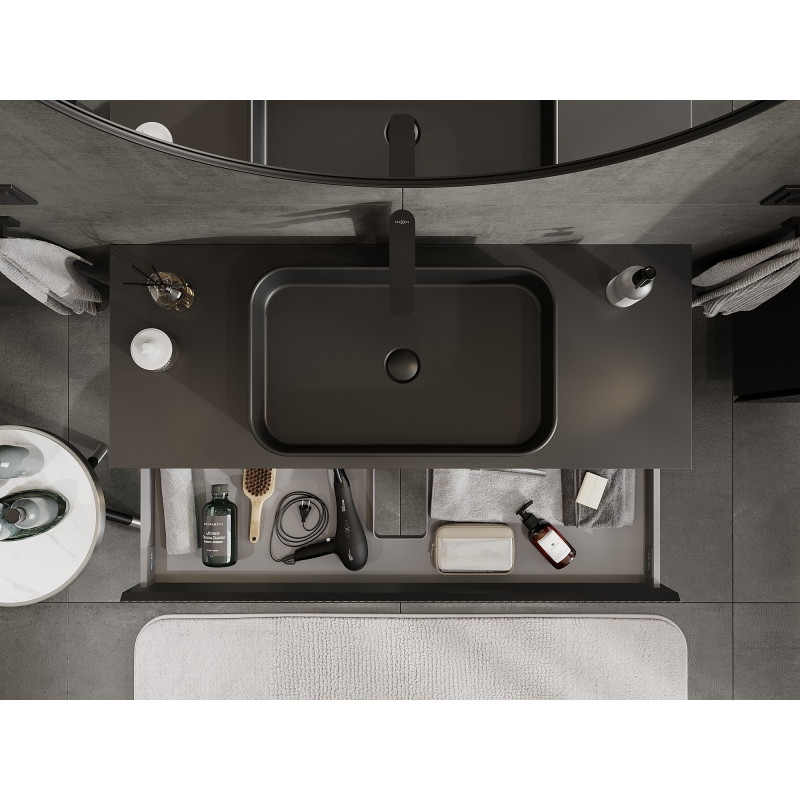 Mexen Rivel 120 cm bathroom cabinet with countertop, 1 drawer, ribbed, matte black - 91A20-12023-1-BFC71