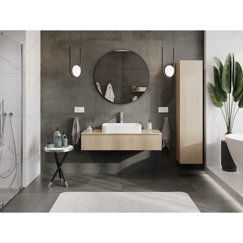 Mexen Rivel 120 cm bathroom cabinet with countertop, 1 drawer, fluted, oak - 91A20-12023-1-BFC81