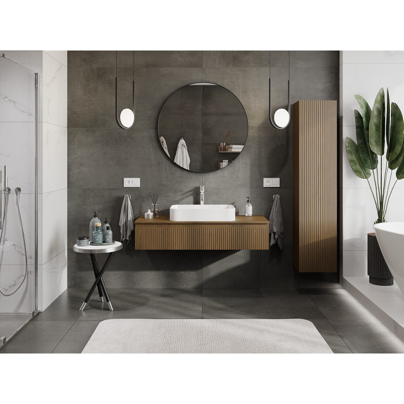 Mexen Rivel bathroom cabinet under sink 120 cm with countertop, 1 drawer, ribbed, walnut - 91A20-12023-1-BFC86