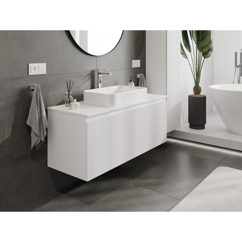 Mexen Rivel bathroom vanity 120 cm with countertop, 1 drawer, fluted, white matte - 91A20-12047-1-BFC01