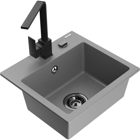 Mexen Milo granite kitchen sink 1-bowl with Rita kitchen faucet, gray - 6505-71-670300-70-B