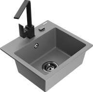 Mexen Milo granite kitchen sink 1-bowl with Rita kitchen faucet, gray - 6505-71-670300-70-B