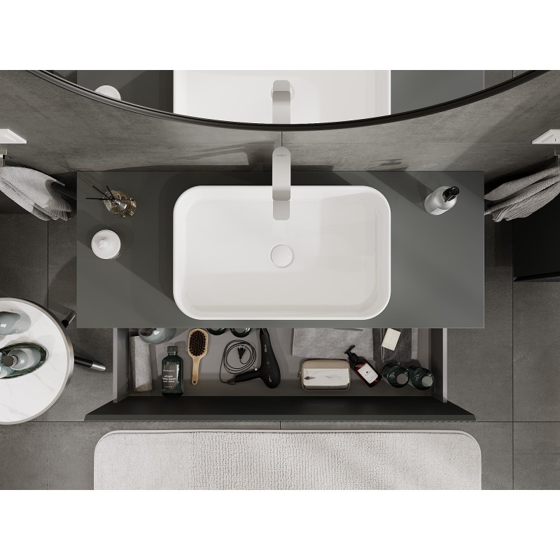 Mexen Rivel 120 cm Bathroom Cabinet with Countertop, 1 Drawer, Fluted, Matte Graphite - 91A20-12047-1-BFC66