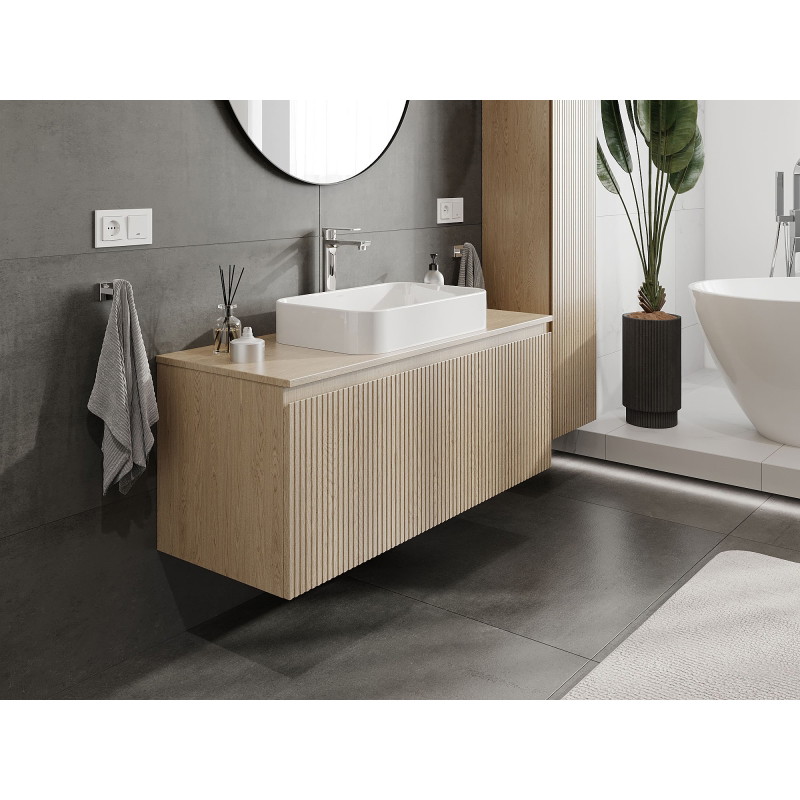Mexen Rivel 120 cm under-sink bathroom cabinet with countertop, 1 drawer, grooved, oak - 91A20-12047-1-BFC81