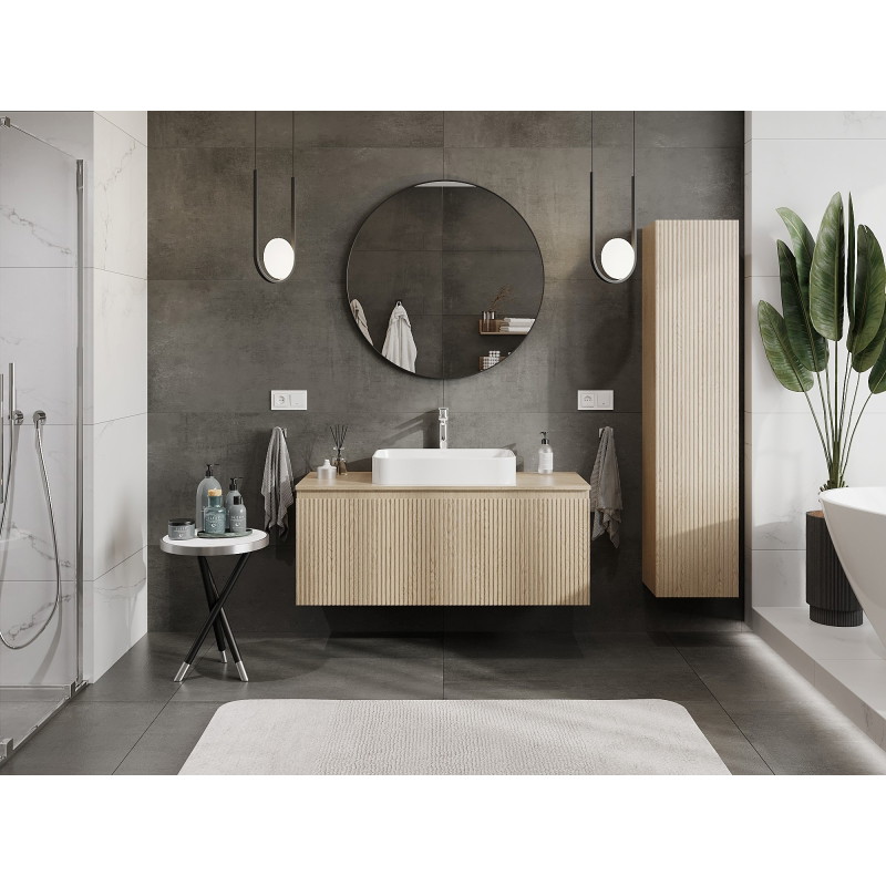 Mexen Rivel 120 cm under-sink bathroom cabinet with countertop, 1 drawer, grooved, oak - 91A20-12047-1-BFC81