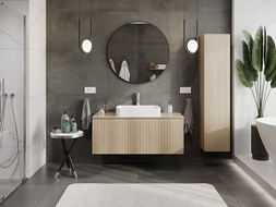 Mexen Rivel 120 cm under-sink bathroom cabinet with countertop, 1 drawer, grooved, oak - 91A20-12047-1-BFC81