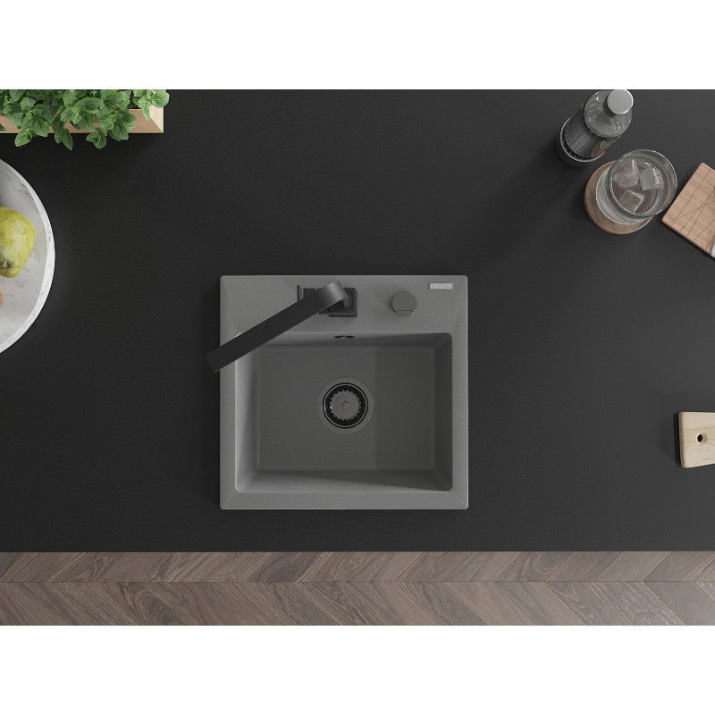 Mexen Milo 1-bowl granite kitchen sink with Rita tap, grey - 6505-71-670300-70-B