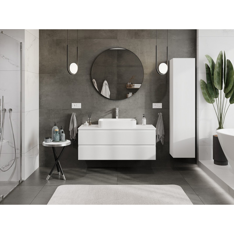 Mexen Rivel bathroom under-sink cabinet 120 cm with countertop, 2 drawers, grooved, white matte - 91A20-12047-2-BFFC01