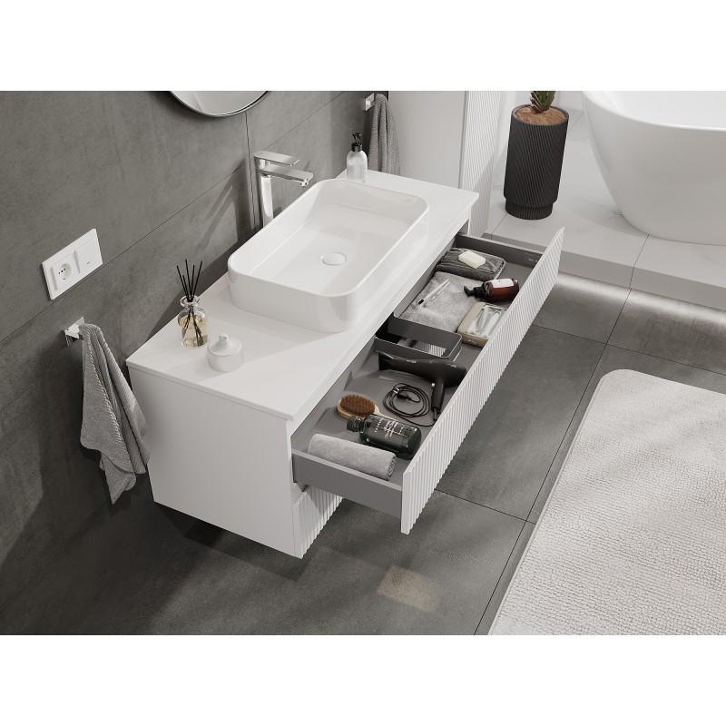 Mexen Rivel bathroom cabinet for under sink 120 cm with countertop, 2 drawers, grooved, matt white - 91A20-12047-2-BFFC01
