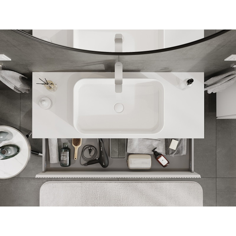 Mexen Rivel bathroom under-sink cabinet 120 cm with countertop, 2 drawers, grooved, white matte - 91A20-12047-2-BFFC01