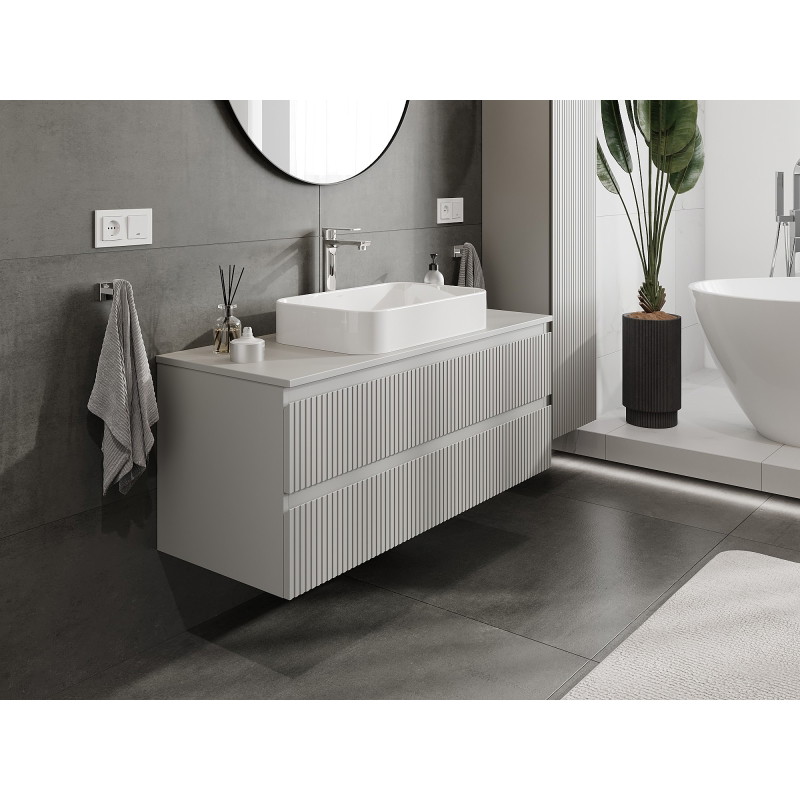 Mexen Rivel bathroom cabinet under the sink 120 cm with countertop, 2 drawers, grooved, matte gray - 91A20-12047-2-BFFC62