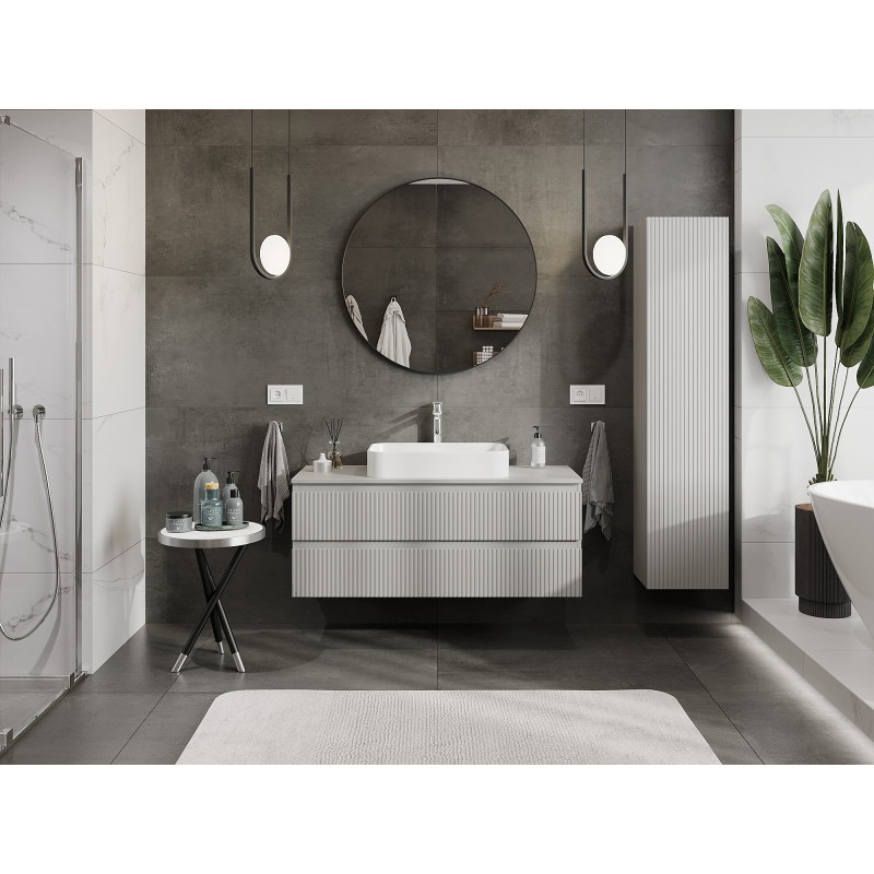 Mexen Rivel bathroom cabinet under the sink 120 cm with countertop, 2 drawers, grooved, matte gray - 91A20-12047-2-BFFC62