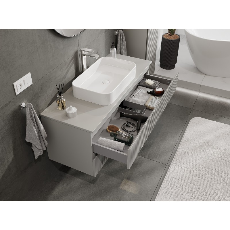 Mexen Rivel 120 cm Bathroom Cabinet with Countertop, 2 Drawers, Grooved, Matt Grey - 91A20-12047-2-BFFC62