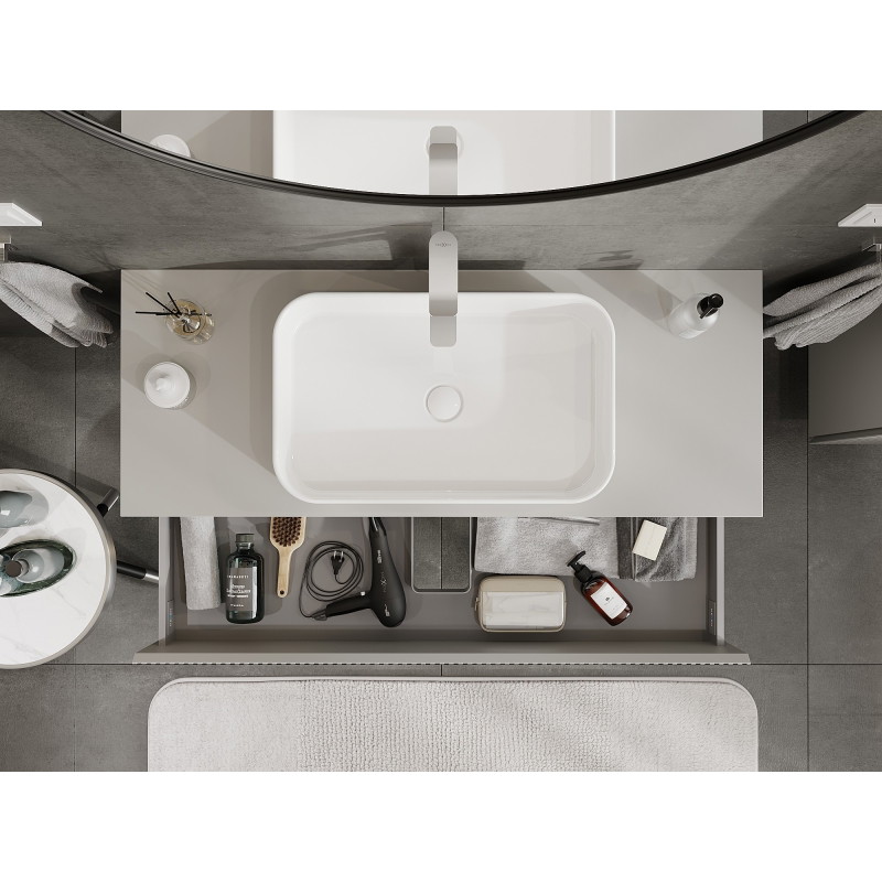 Mexen Rivel bathroom cabinet under the sink 120 cm with countertop, 2 drawers, grooved, matte gray - 91A20-12047-2-BFFC62