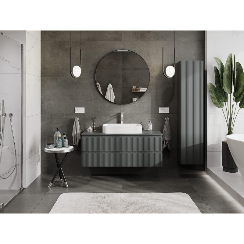 Mexen Rivel 120 cm Under-Sink Bathroom Cabinet with Countertop, 2 Drawers, Grooved, Matte Graphite - 91A20-12047-2-BFFC66