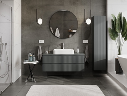 Mexen Rivel 120 cm Under-Sink Bathroom Cabinet with Countertop, 2 Drawers, Grooved, Matte Graphite - 91A20-12047-2-BFFC66