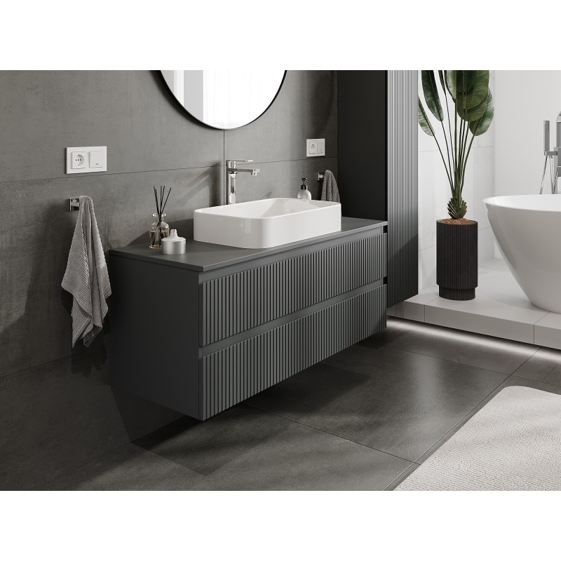 Mexen Rivel 120cm Bathroom Vanity Unit with Countertop, 2 Drawers, Ribbed, Matte Graphite - 91A20-12047-2-BFFC66