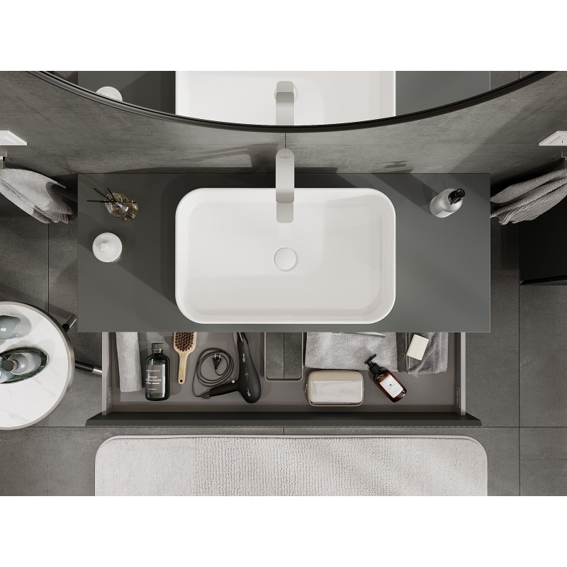 Mexen Rivel 120 cm Under-Sink Bathroom Cabinet with Countertop, 2 Drawers, Grooved, Matte Graphite - 91A20-12047-2-BFFC66